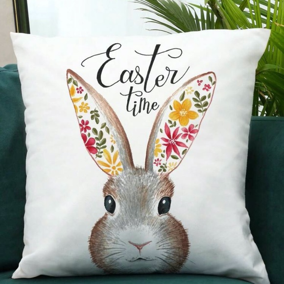 Easter Time Bunny Floral Pillow Cover - Picture 3 of 5